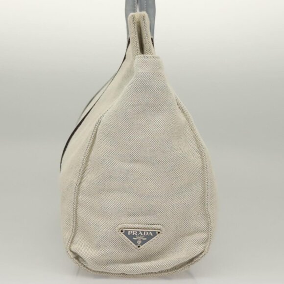 PRADA Tote Bag Canvas Beige Silver Auth 133386 - Picture 4 of 16